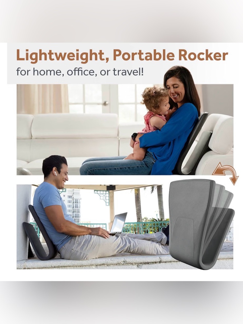 New Ready Rocker Portable Rocking Chair Cushion - Ergonomic Back Support - Picture 2 of 9
